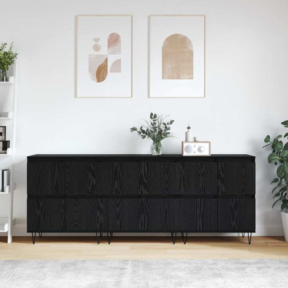 vidaXL Skåp 3 pcs Svart ek 180 x 35 x 70 cm Konstruerat trä
