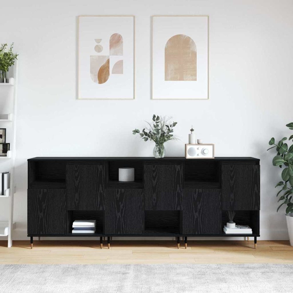 vidaXL Skåp 3 pcs Svart ek 180 x 35 x 70 cm Konstruerat trä
