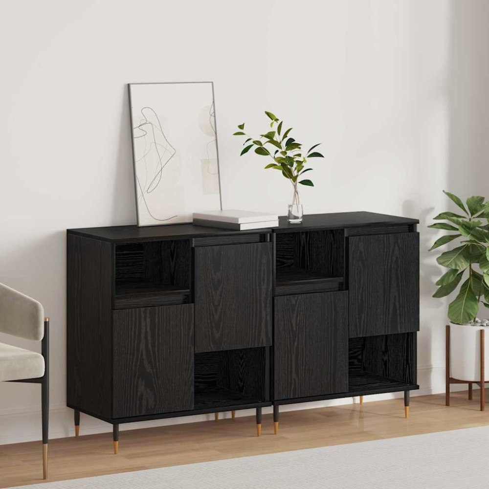 vidaXL Skåp 2 pcs Svart ek 120 x 35 x 70 cm Konstruerat trä