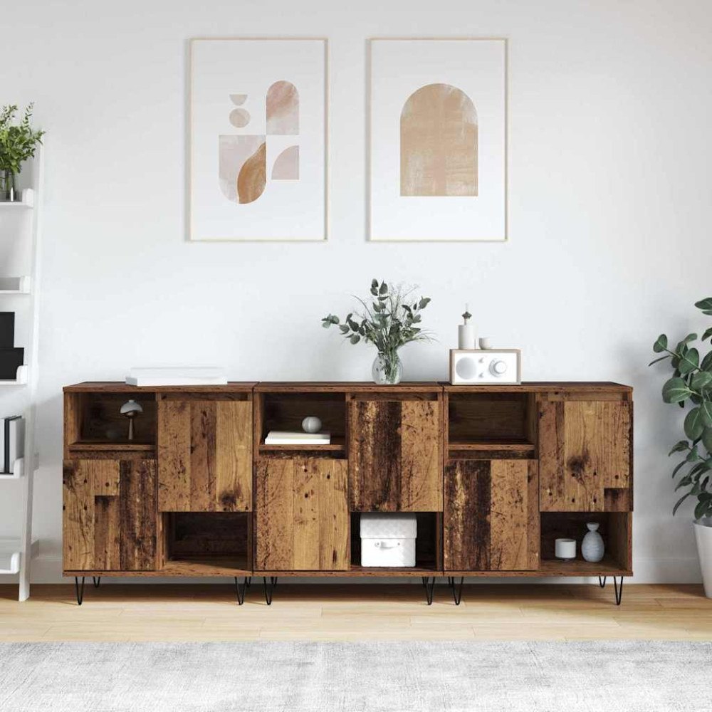 vidaXL Skåp 3 pcs Gammalt trä 180 x 35 x 70 cm Konstruerat trä
