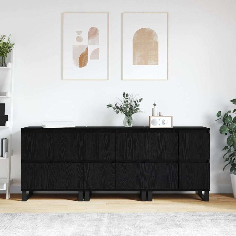 vidaXL Skåp 3 pcs Svart ek 180 x 35 x 70 cm Konstruerat trä