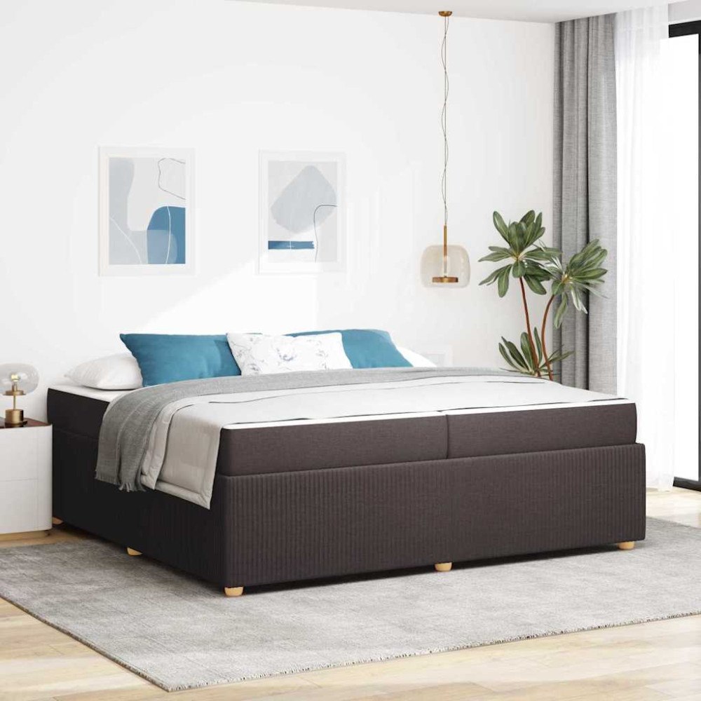 vidaXL Sängram med madrass med madrass Mörkbrun 200 x 200 cm tyg