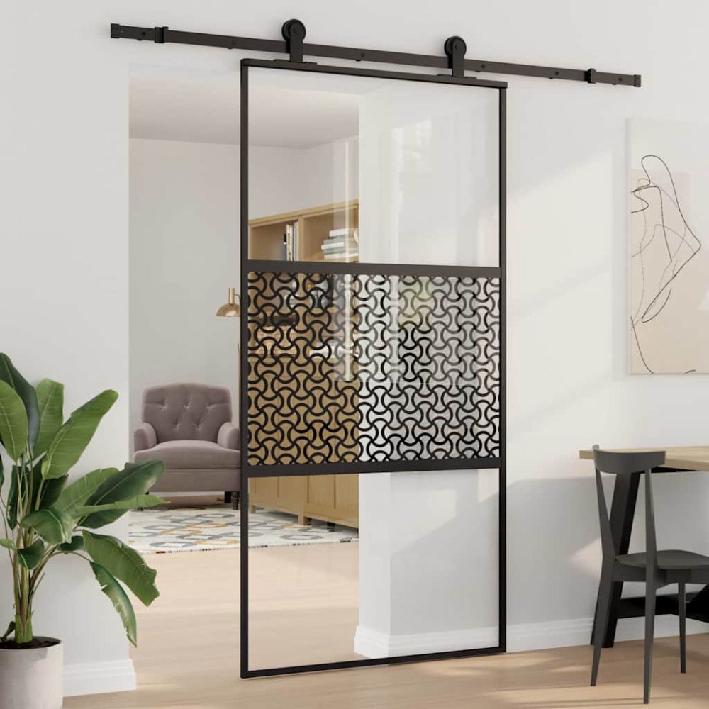vidaXL Skjutdörr Svart 102.5 x 205 cm Härtat glas, Aluminium