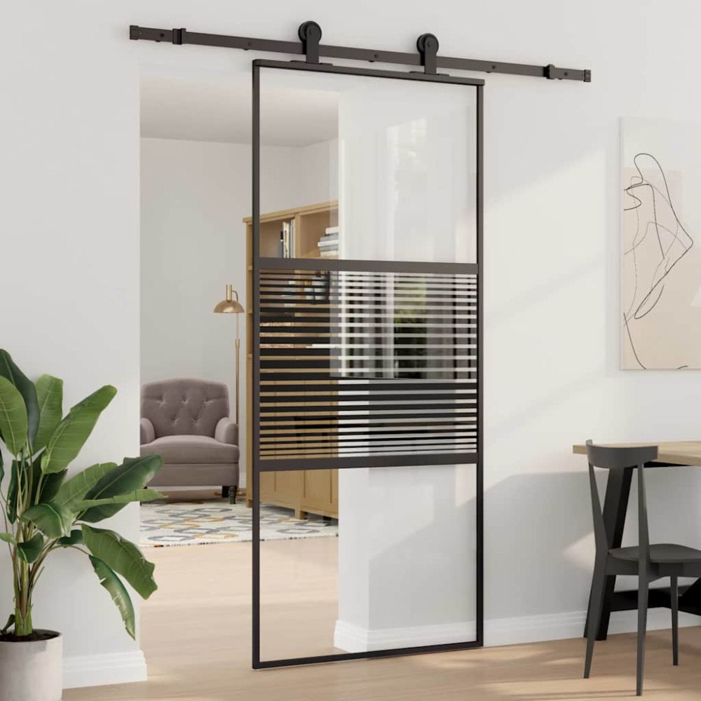 vidaXL Skjutdörr Svart 90 x 205 cm Härtat glas, Aluminium