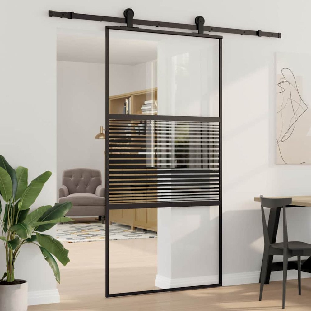 vidaXL Skjutdörr Svart 102.5 x 205 cm Härtat glas, Aluminium