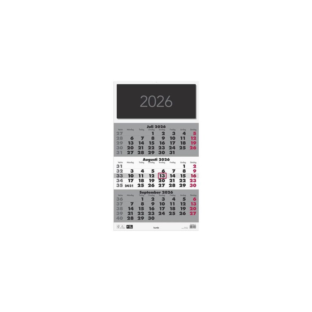 Burde Väggkalender Triplaner Elegant 2026