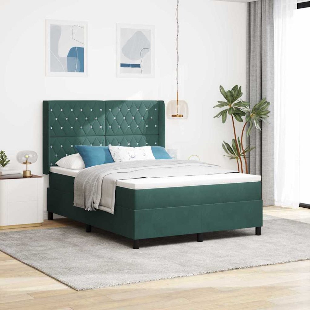 vidaXL Bäddfjäder med madrass Mörkgrön 140 x 190 cm Sammet