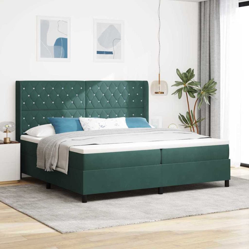 vidaXL Bäddfjäder med madrass med led Mörkgrön 200 x 200 cm Sammet