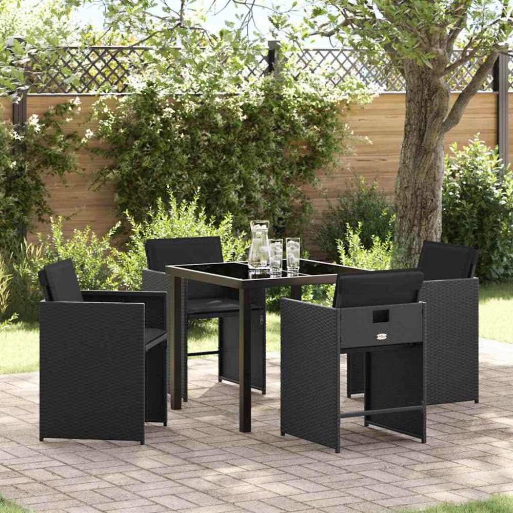 vidaXL Trädgårdsmöbelset 5 pcs Svart konstrotting