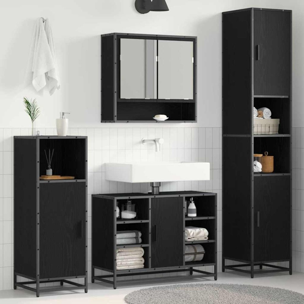 vidaXL Badrumsskåp Svart ek 35 x 37.5 x 188.5 cm Konstruerat trä