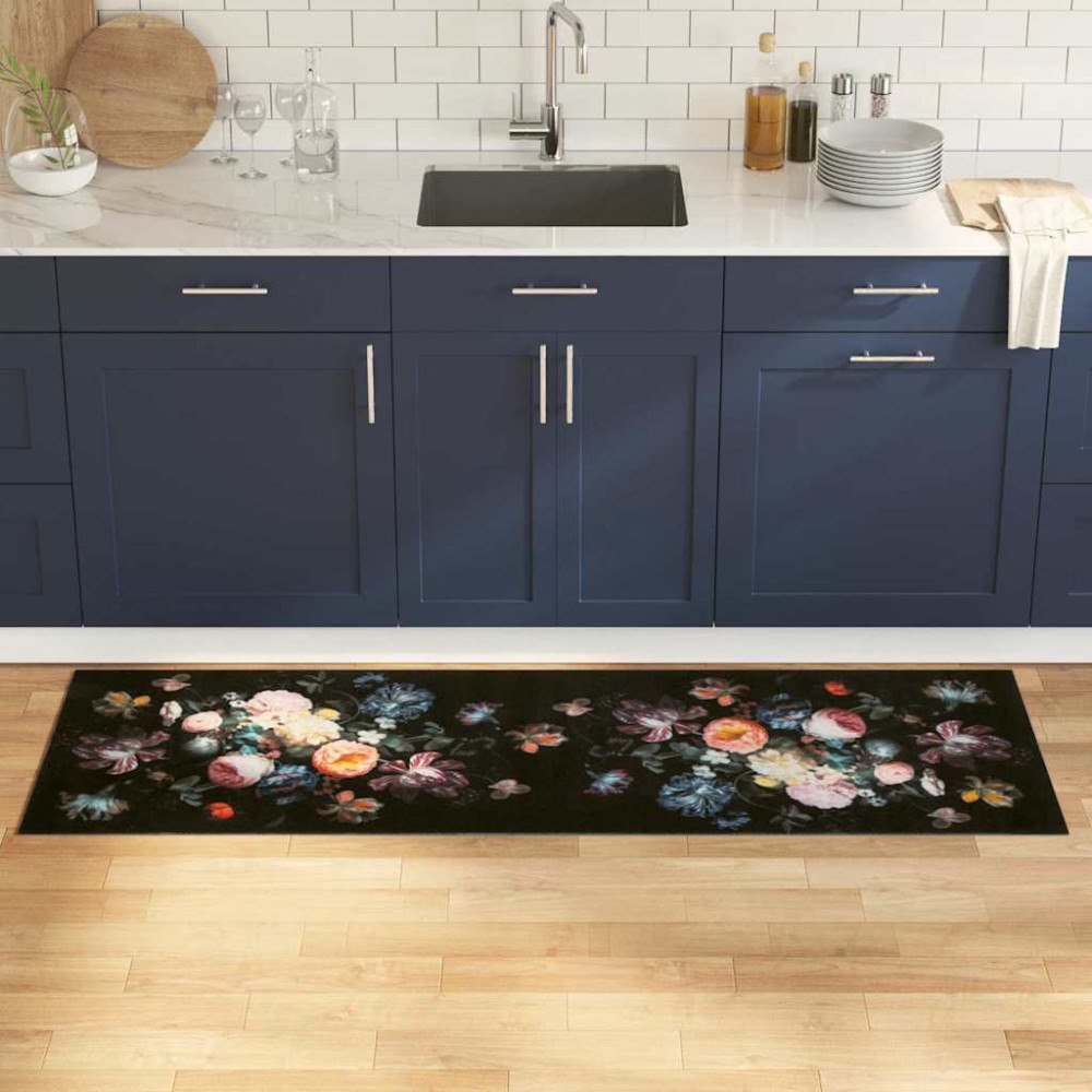 vidaXL Köksmatta Floral Blommor 60 x 180 cm Sammet
