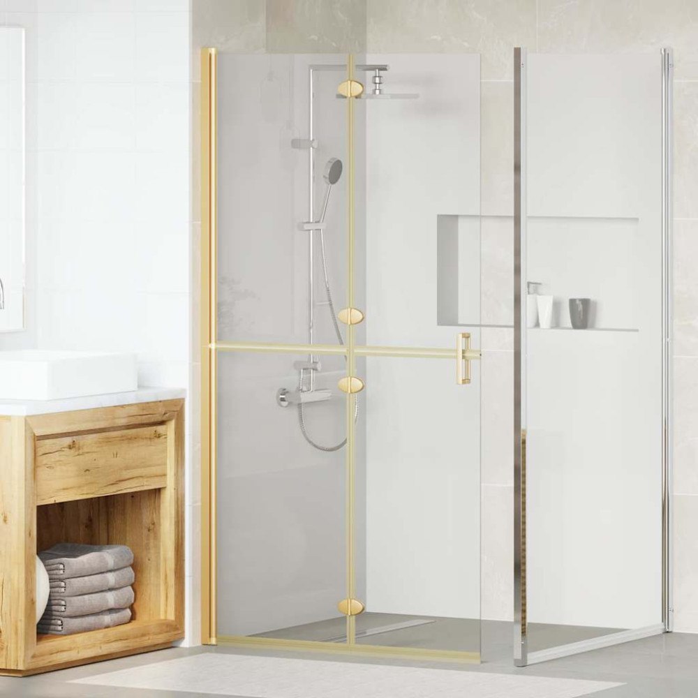 vidaXL Walk-in duschvägg Guld och transparent 100 x 190 cm Härdat glas