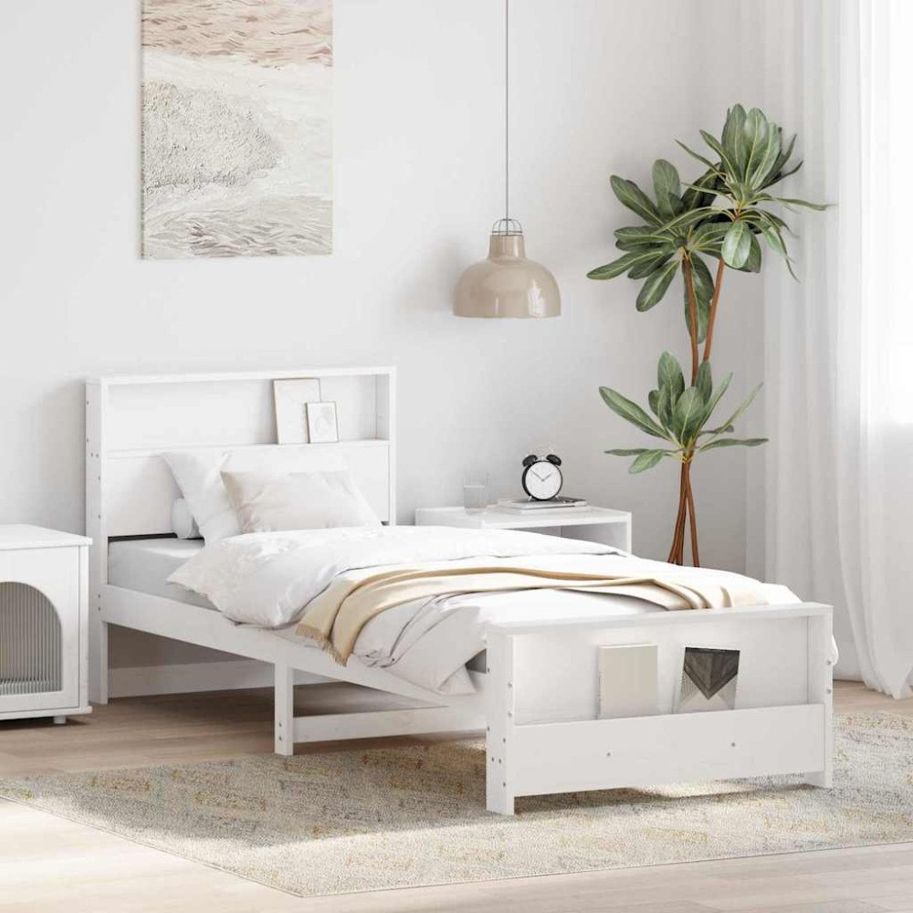 vidaXL Sängram med huvudgavel Vit 90 x 200 cm Konstruerat trä