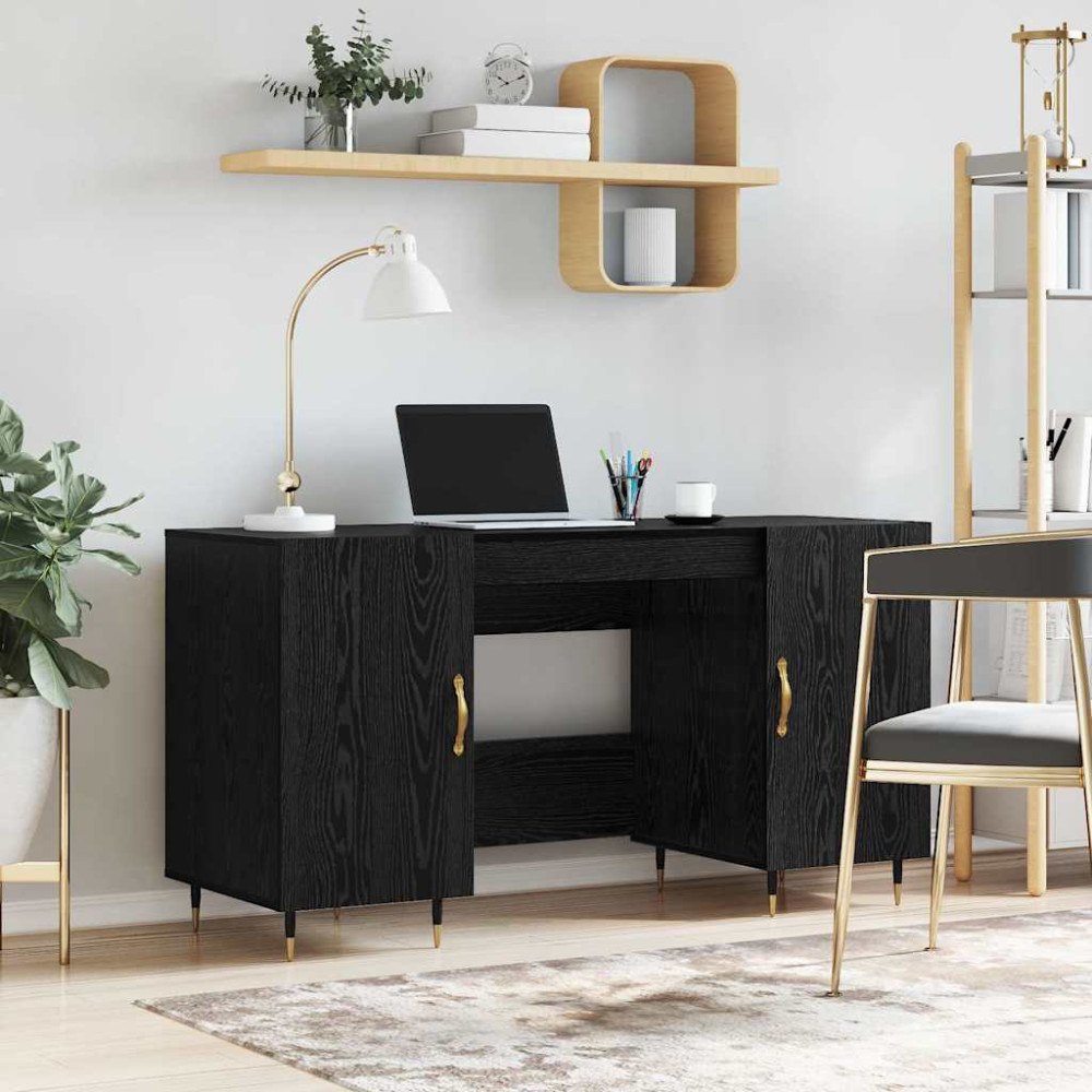 vidaXL Skrivbord med hylla Svart ek 140 x 50 x 75 cm Konstruerat trä