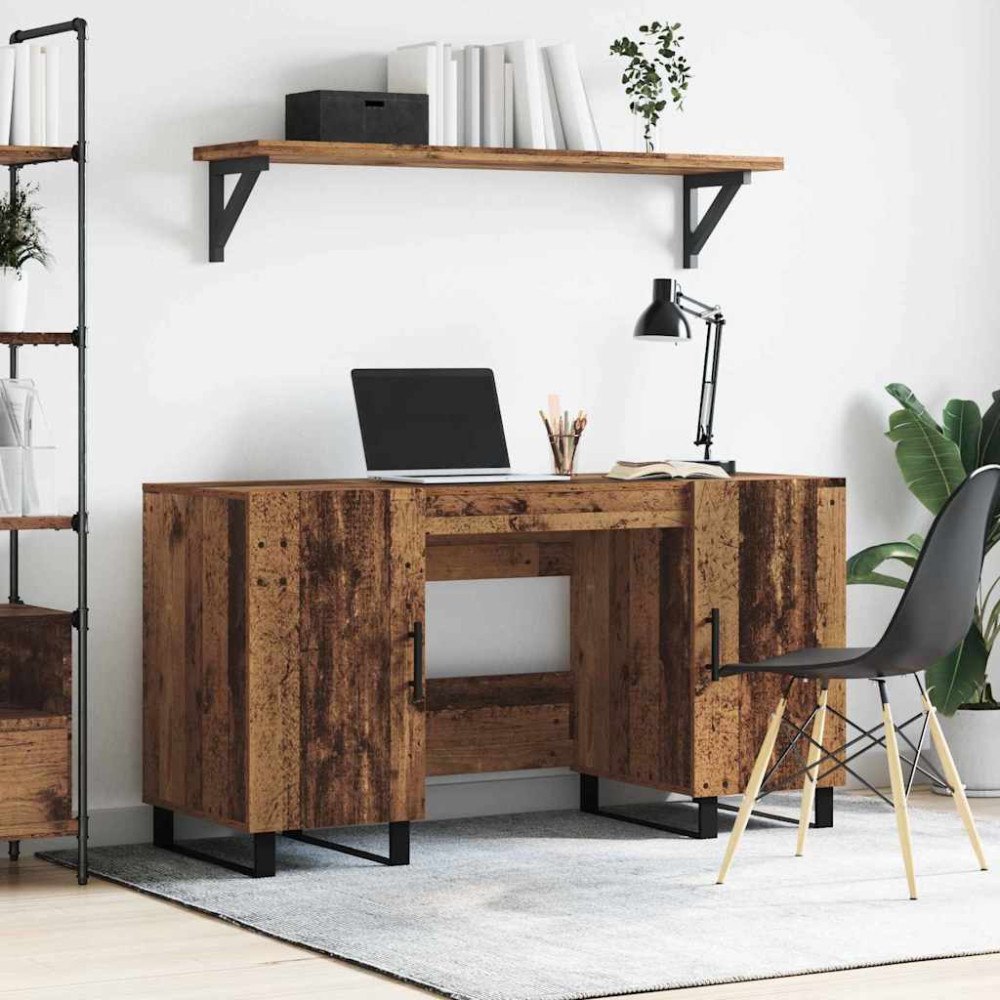 vidaXL Skrivbord med dörr Gammalt trä 140 x 50 x 75 cm Konstruerat trä