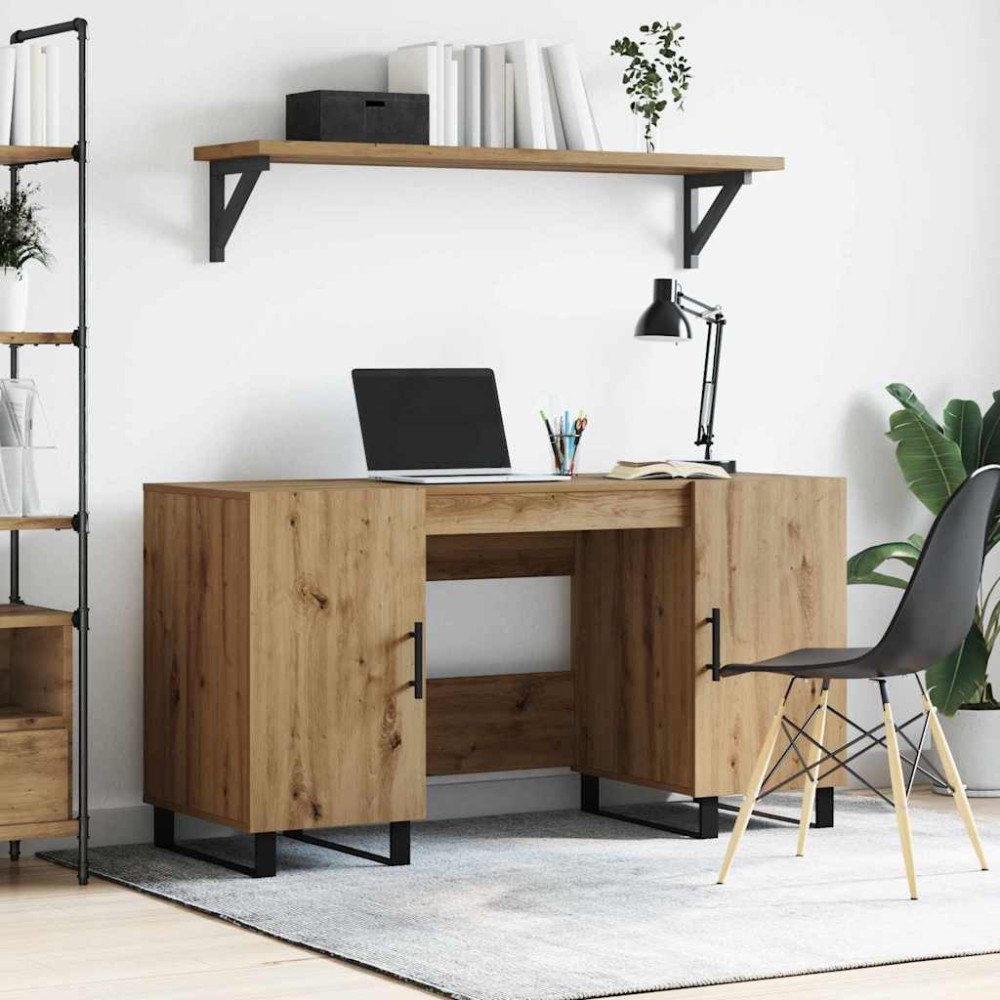 vidaXL Skrivbord med hylla artisan ek 140 x 50 x 75 cm Konstruerat trä