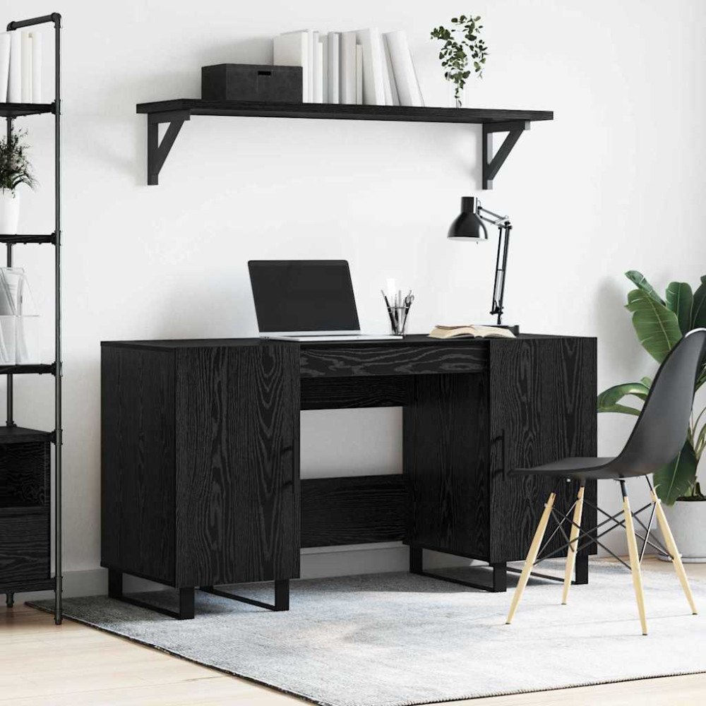 vidaXL Skrivbord med hylla Svart ek 140 x 50 x 75 cm Konstruerat trä