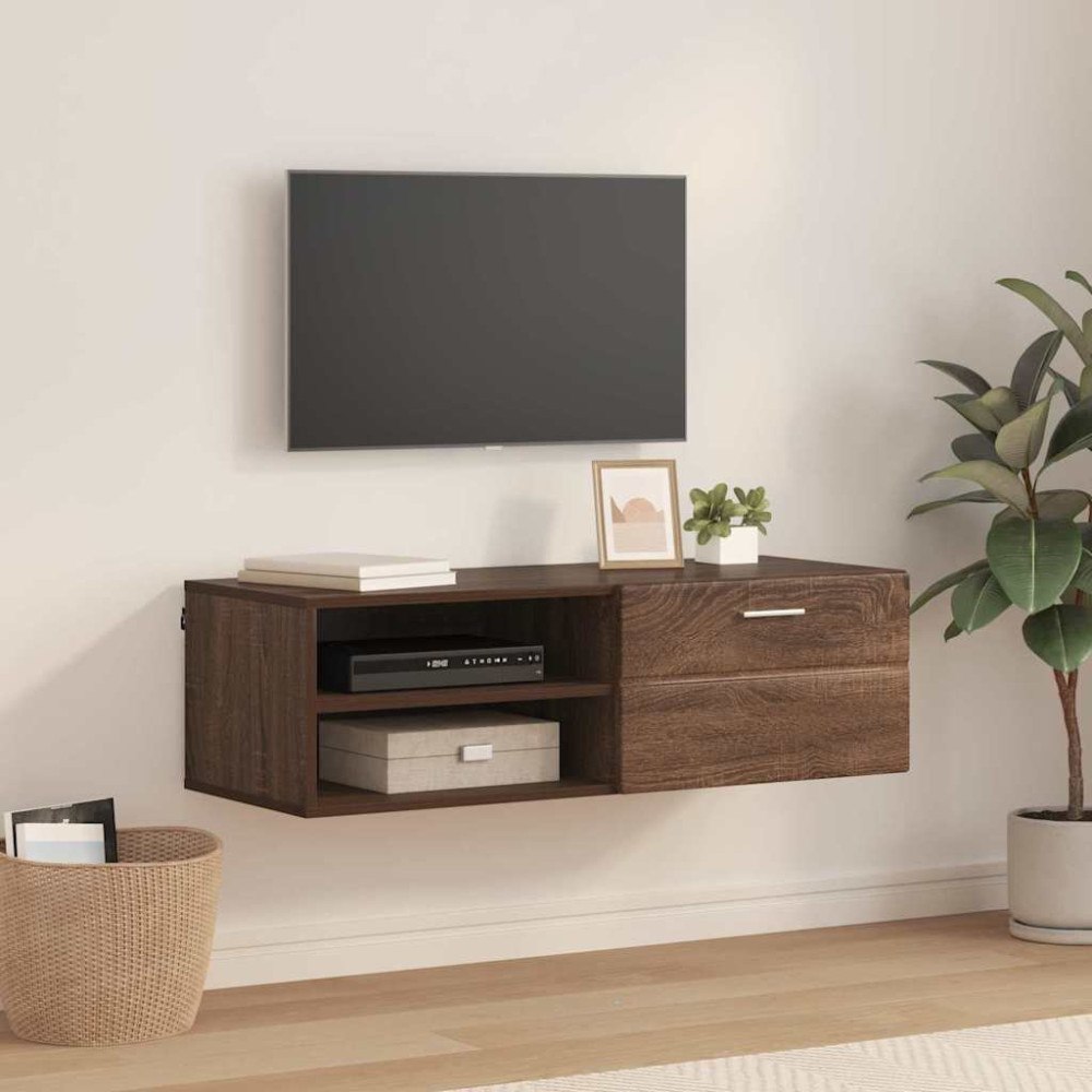 vidaXL TV-skåp med låda brun ek 100.5 x 39 x 30 cm Konstruerat trä