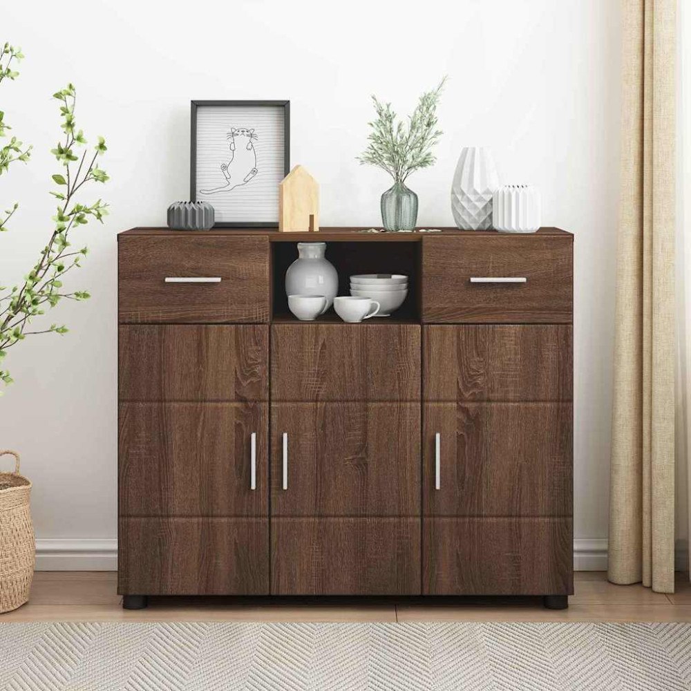 vidaXL Sideboard med låda brun ek 88.5 x 30.5 x 73 cm Konstruerat trä