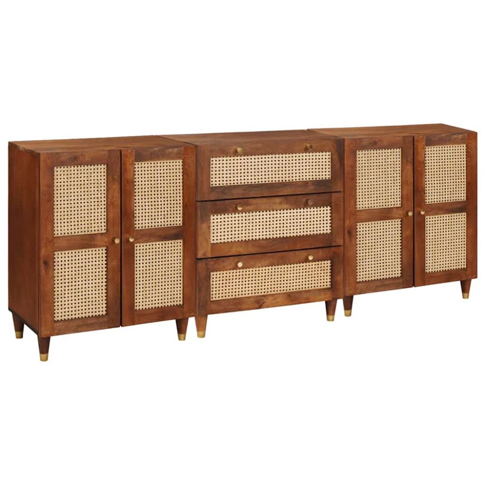vidaXL Sidoskåpsset 3 pcs Brun 180 x 33 x 75 cm Massivt Mangoträ