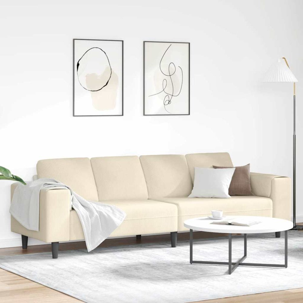 vidaXL Tygsoffa med kudde Kräm 208 cm Mockatyg
