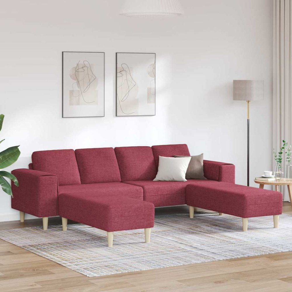 vidaXL Soffset 3 pcs Vinröd tyg