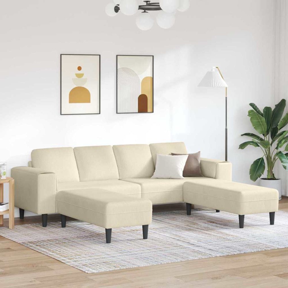 vidaXL Soffa med kudde Kräm 250 x 188 x 76 cm Kordread tyg