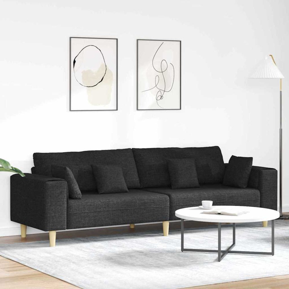 vidaXL Soffa med kudde Svart 250 x 77 x 76 cm tyg