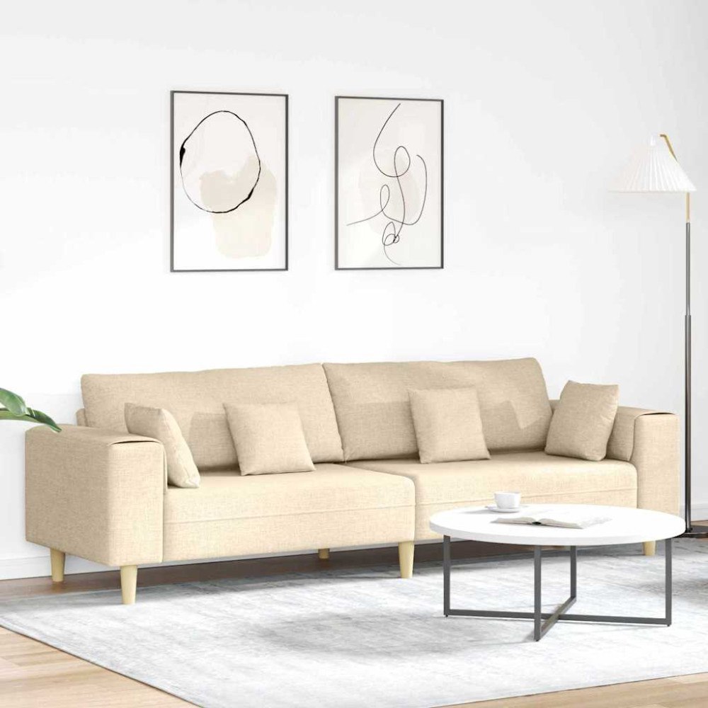 vidaXL Soffa med kudde Kräm 250 x 77 x 76 cm tyg