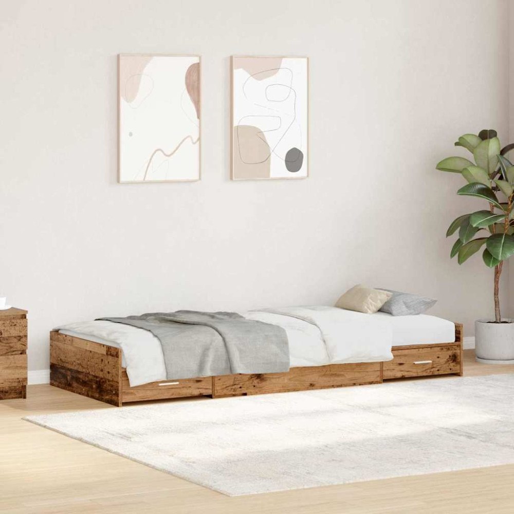 vidaXL Förvaringssängram med låda Gammalt trä 100 x 200 cm Konstruerat trä