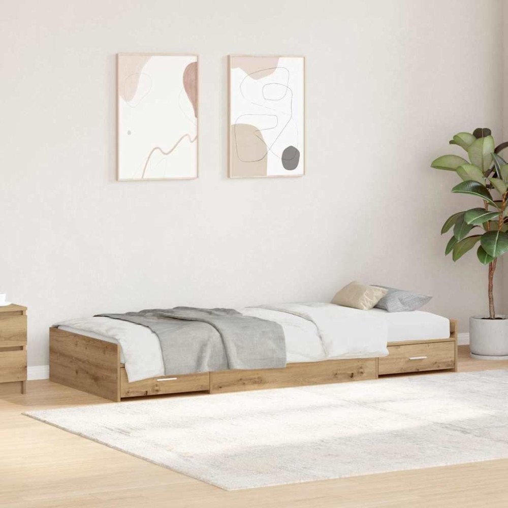 vidaXL Förvaringssängram med låda Artisan Ek 100 x 200 cm Konstruerat trä