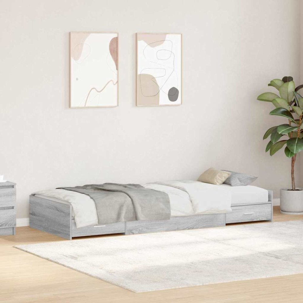 vidaXL Förvaringssängram med låda Grå Sonoma 90 x 200 cm Konstruerat trä