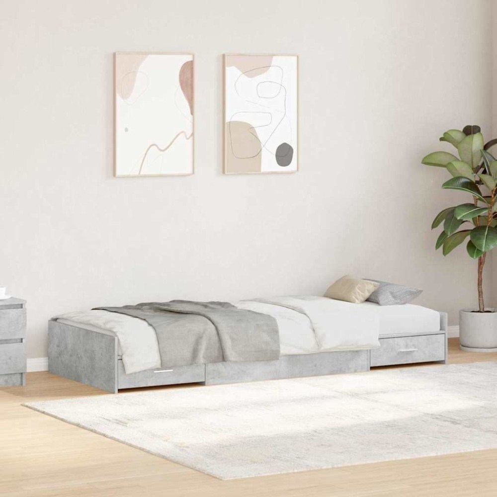 vidaXL Förvaringssängram med låda Betonggrå 75 x 190 cm Konstruerat trä