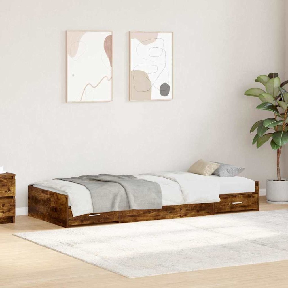 vidaXL Förvaringssängram med huvudgavel Rökt ek 75 x 190 cm Konstruerat trä