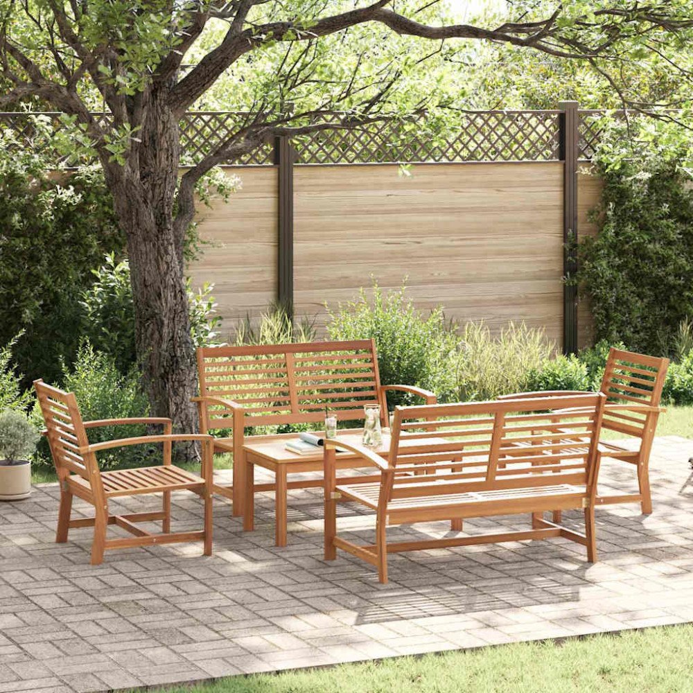 vidaXL Trädgårdsoffset 5 pcs Naturfärg Massivt teakträ