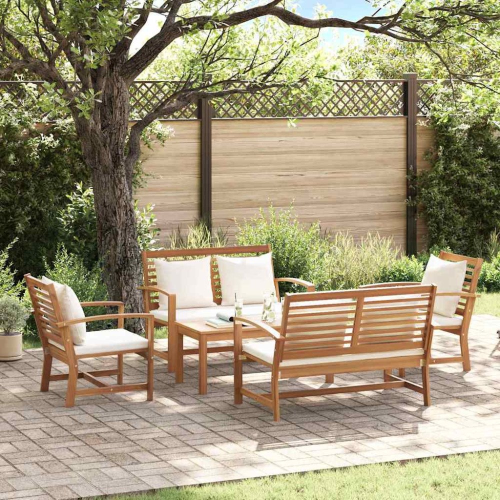 vidaXL Trädgårdsoffset 5 pcs Naturfärg Massivt teakträ