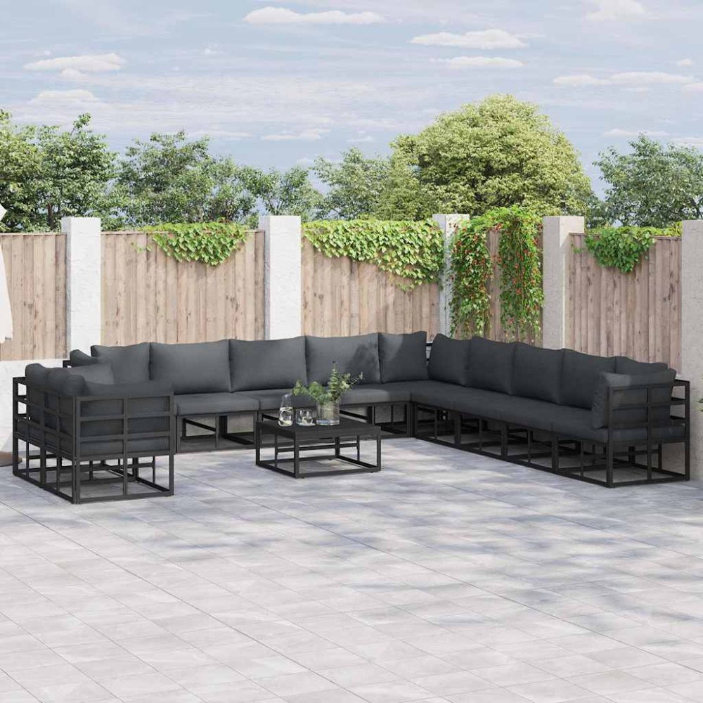 vidaXL Trädgårdsoffset med kudde 11 pcs Svart Aluminium