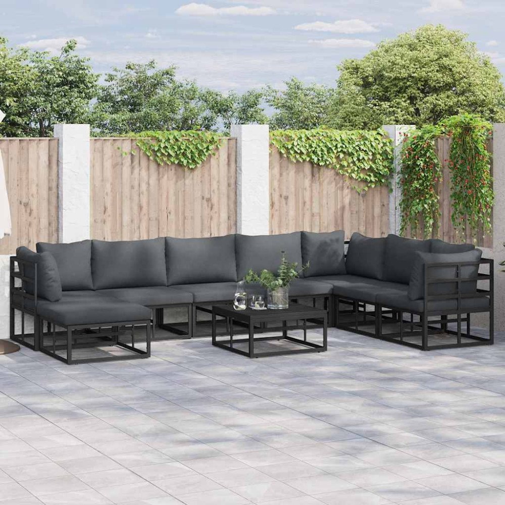 vidaXL Trädgårdsoffset med kudde 8 pcs Svart Aluminium
