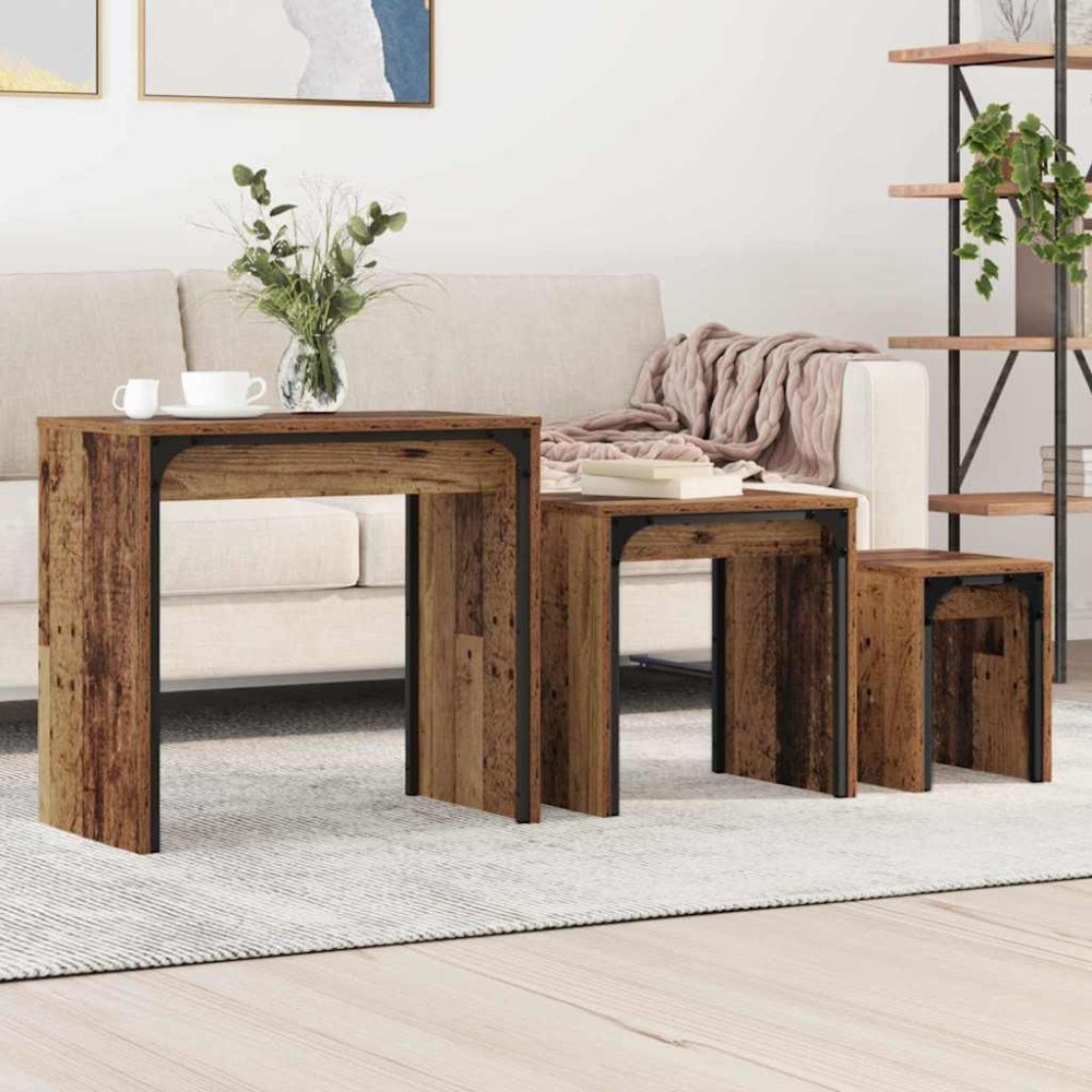 vidaXL Nesting Kaffe Bord 3 pcs Gammalt trä 60 x 35 x 56 cm