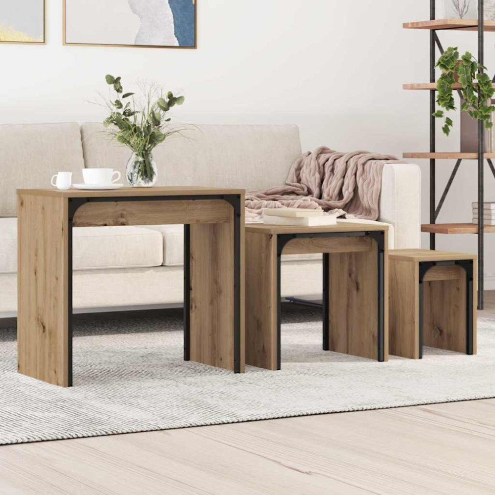 vidaXL Nesting Kaffe Bord 3 pcs artisan ek 60 x 35 x 56 cm