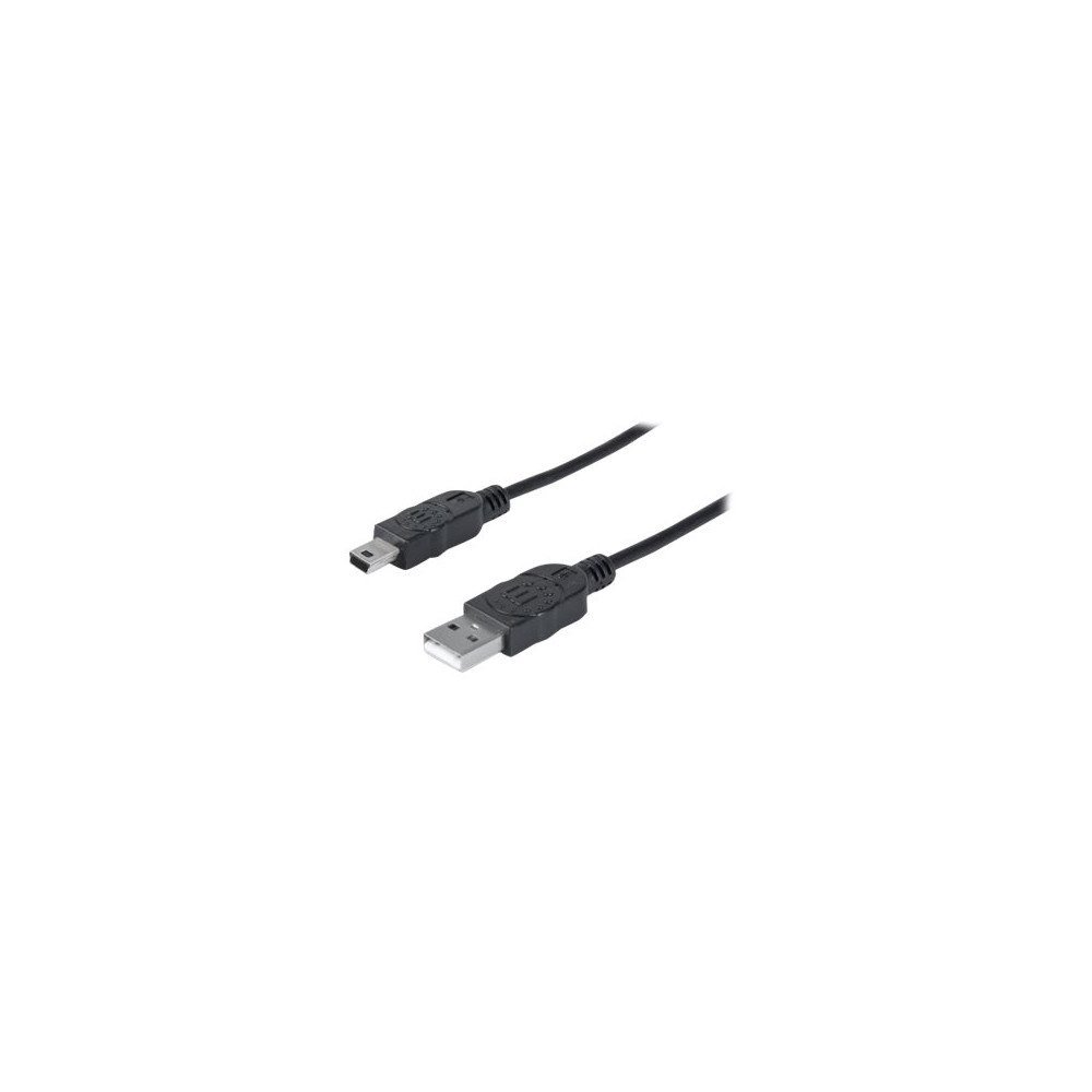 Manhattan Computer Products Manhattan USB-A to Mini-USB Cable, 1.8m, Male to Male, Black, 480 Mbps (USB 2.0), Hi-Speed USB, Lifetime Warranty, Polyb...