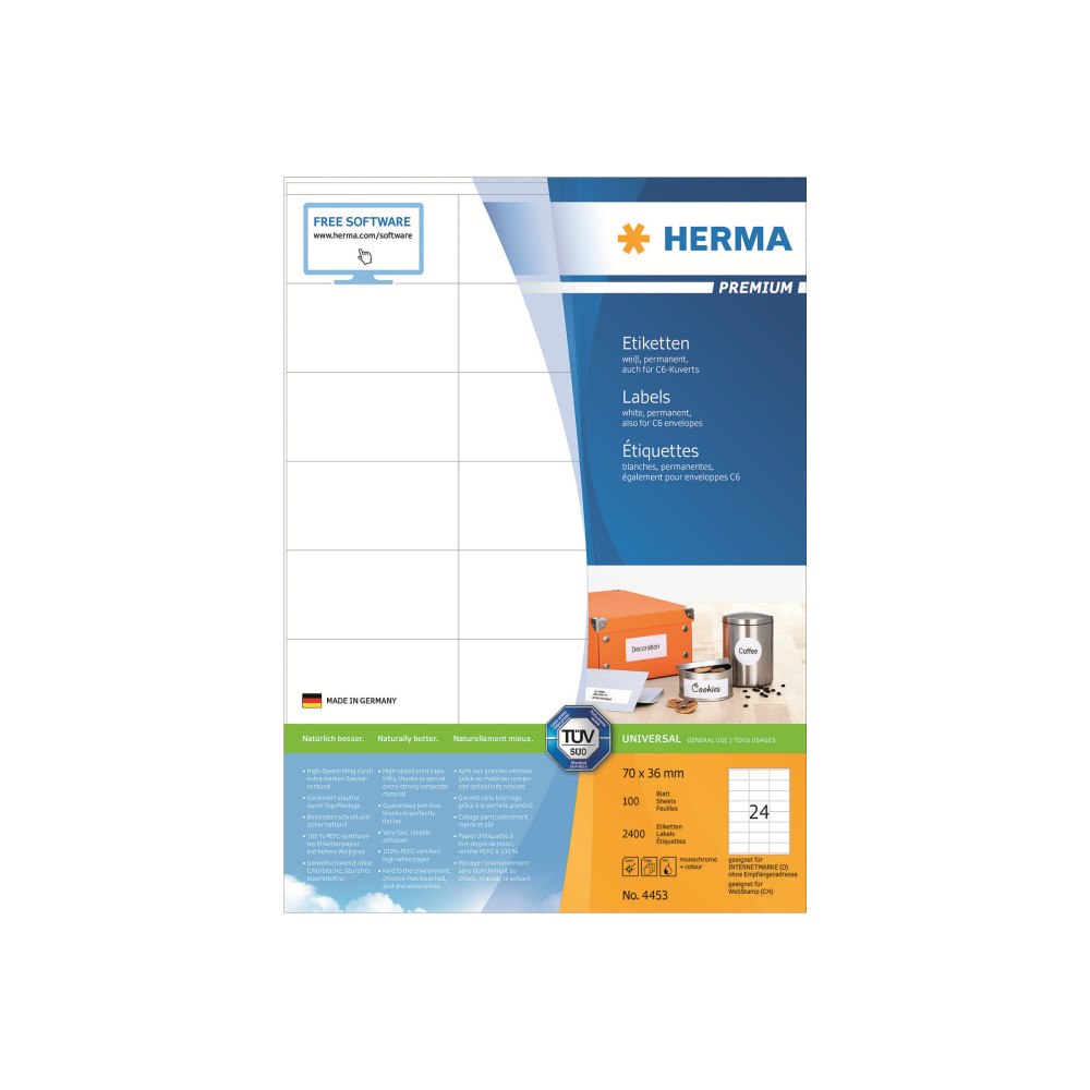 HERMA HERMA Premium - laminerade etiketter - matt - 2400 etikett (er) - 70 x 36 mm