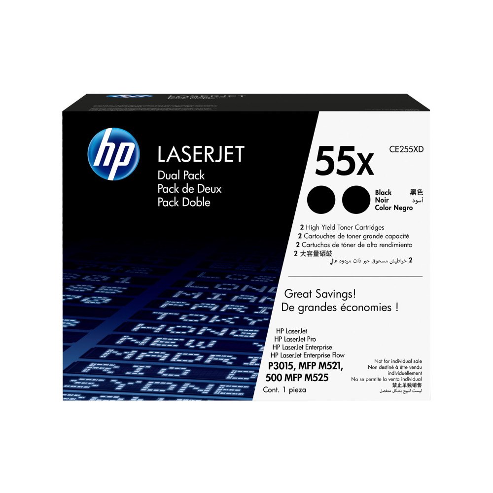 Hewlett-Packard HP 55X - 2-pack - Lång livslängd - svart - original - LaserJet - tonerkassett (CE255XD)