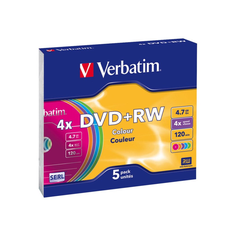 VERBATIM Verbatim Colours - DVD+RW x 5 - 4.7 GB - lagringsmedier