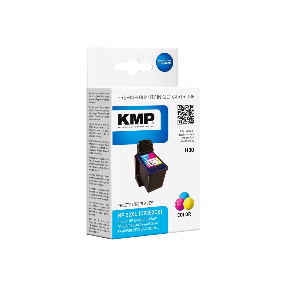KMP KMP H30 - Lång livslängd - färg (cyan, magenta, gul) - kompatibel - bläckpatron (alternativ för: HP 22XL, HP C9352CE)