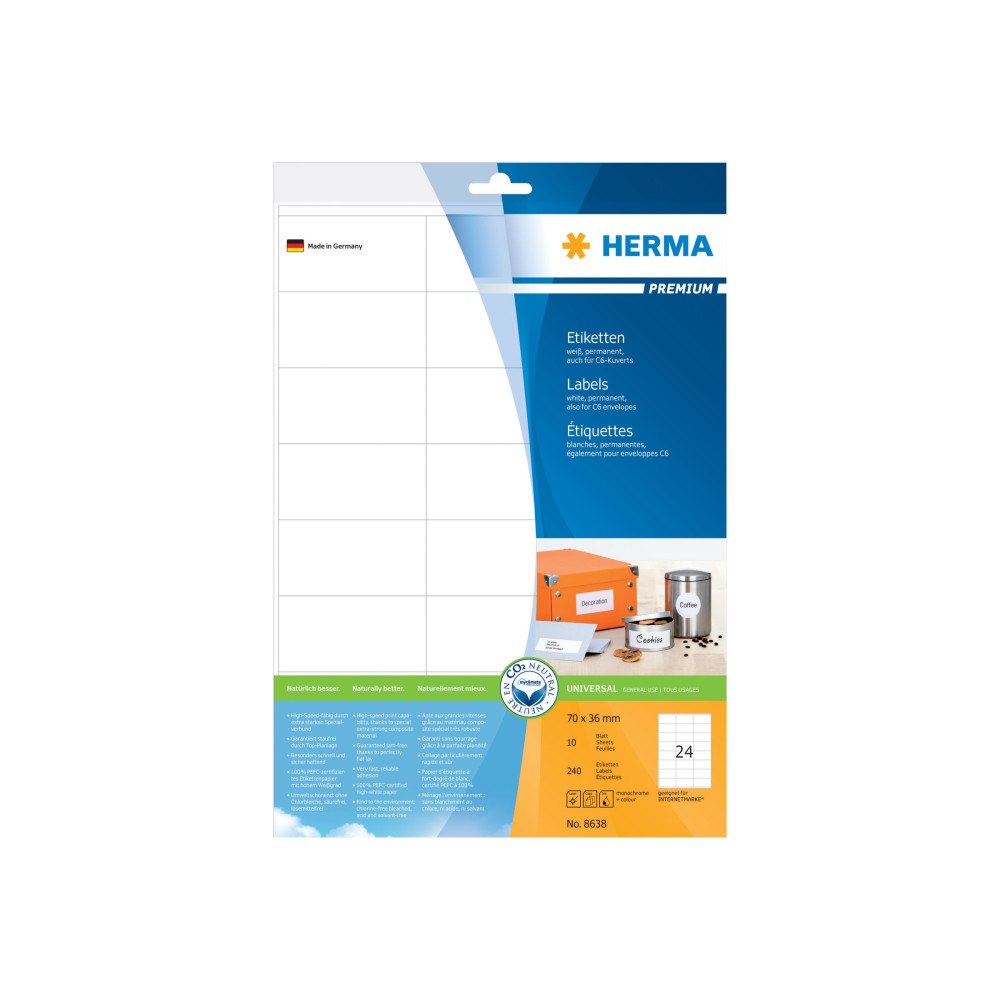 HERMA HERMA Premium - laminerade etiketter - matt - 240 etikett (er) - 70 x 36 mm