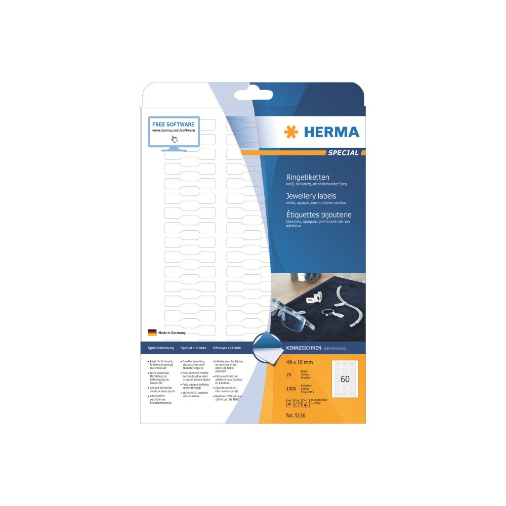 HERMA HERMA Special - permanenta självhäftande matta ogenomskinliga smyckespappersetiketter - 1500 etikett (er) - 49 x 10 mm