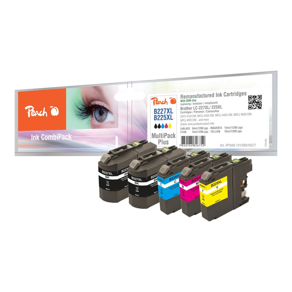 Peach Peach Multi Pack Plus - 5-pack - svart, gul, cyan, magenta - kompatibel - bläckpatron (alternativ för: Brother LC-225XLC...