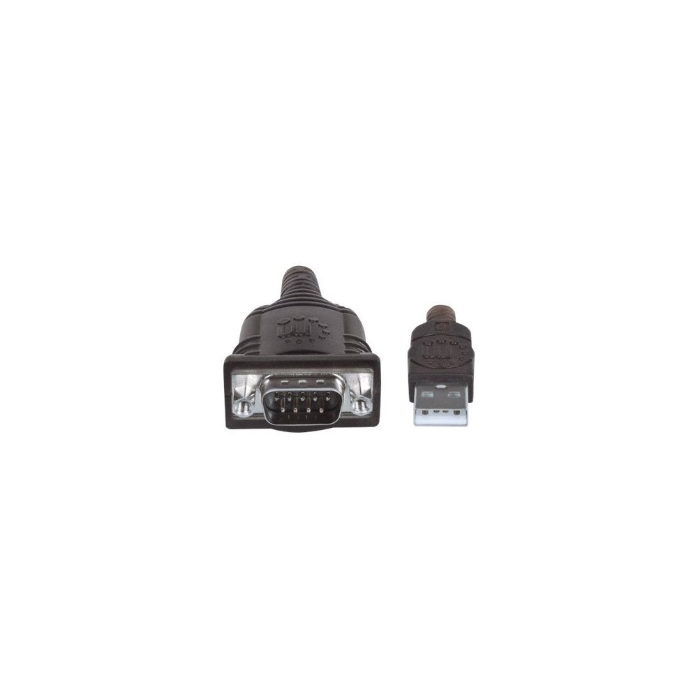 Manhattan Manhattan USB-A to Serial Converter cable, 1.8m, Male to Male, Serial/RS232/COM/DB9, Prolific PL-2303RA Chip, Black/Silv...