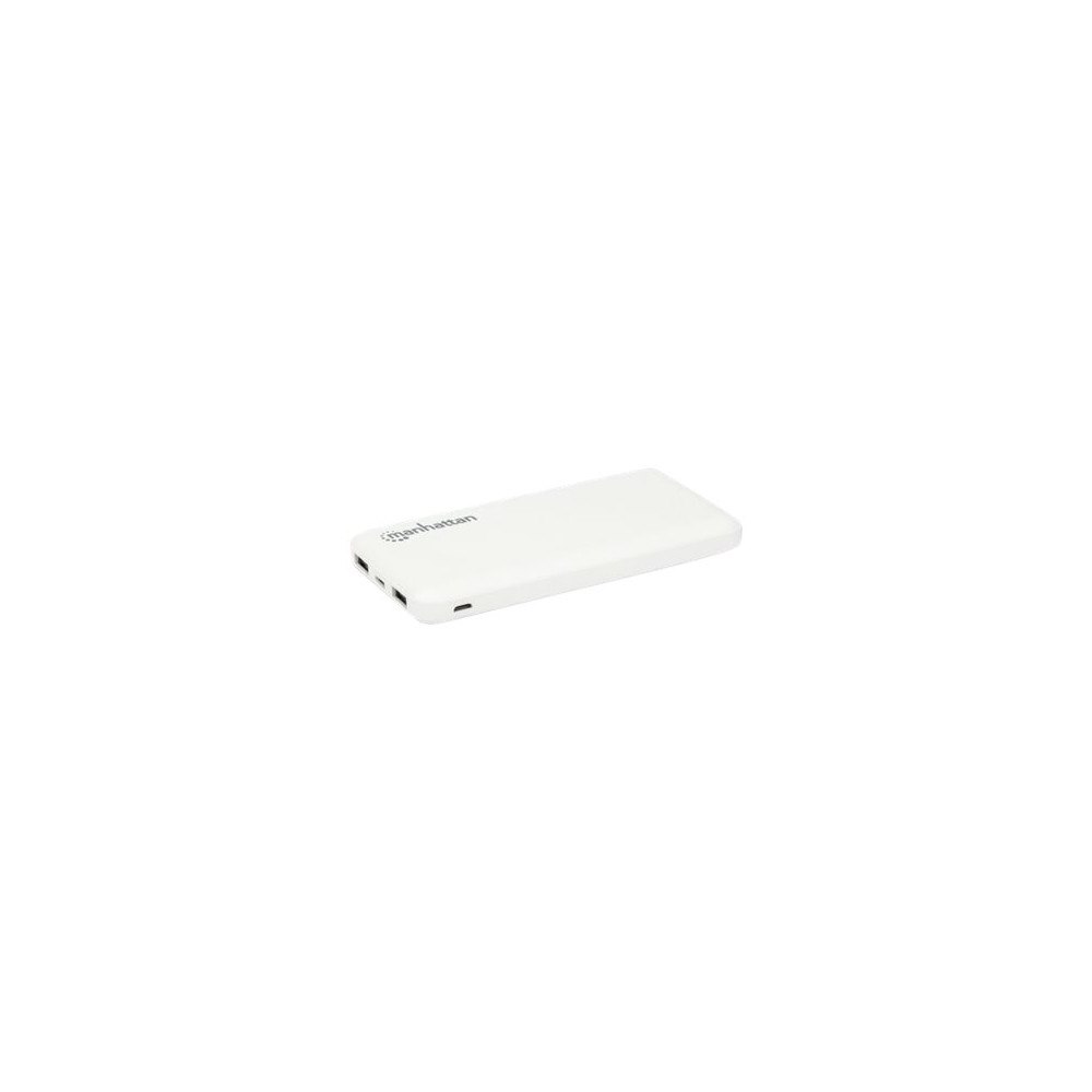 Manhattan Manhattan Power Bank, 10000 mAh, Output: 2x USB-A (2.1A & 1A), Input: USB-C & Micro-USB (both 2A), White, One Year Warra...